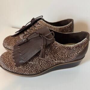 Cole Haan Womens 7B Spotted Pony/Cow real fur Lace Up Tie Tassel Wedge shoes